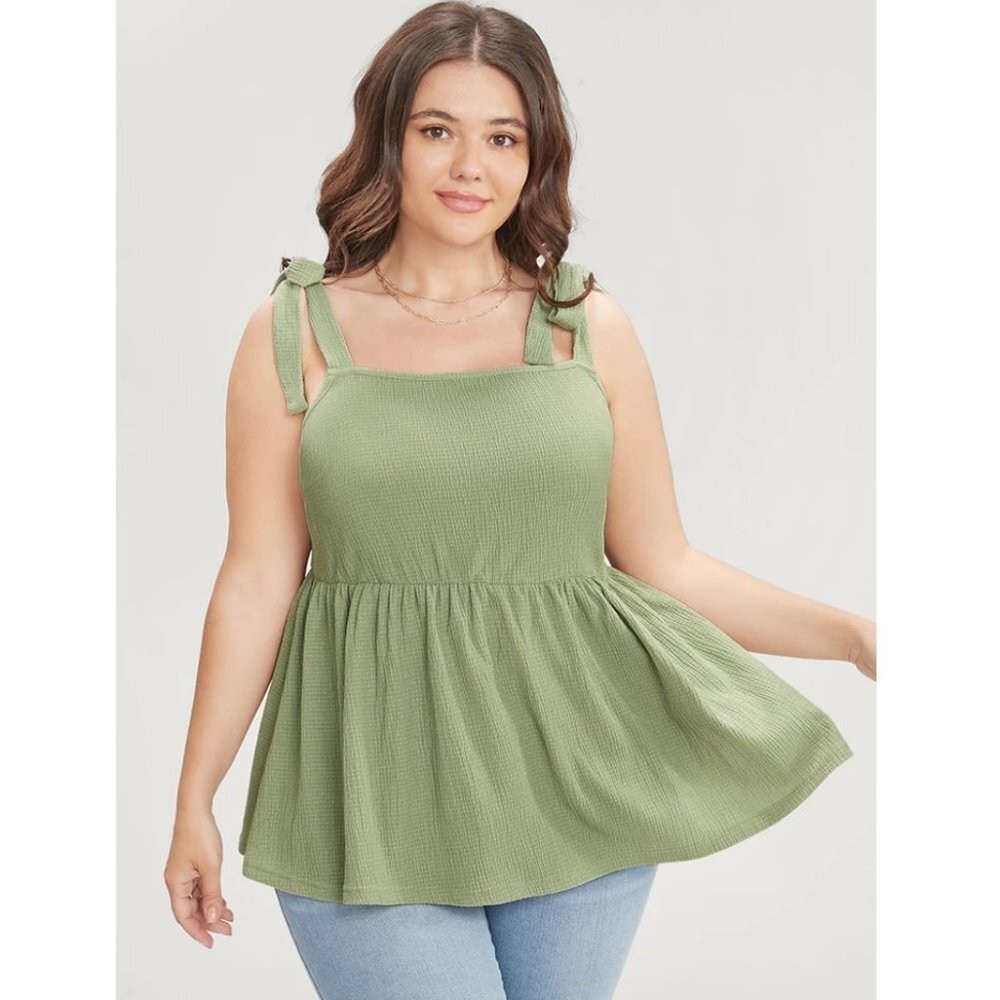 NWT BloomChic Sage Shirred Ruffle Hem Knotted Cami Top Plus Size 14-16/1X